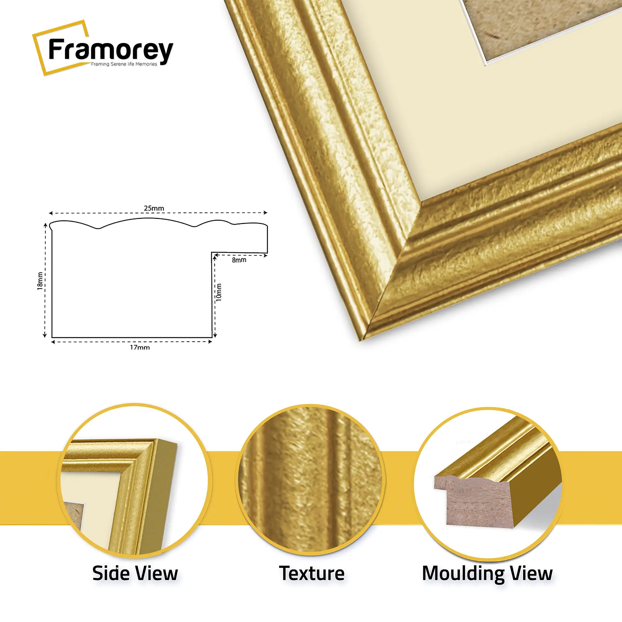 Antique Style Square Gold Picture Frame Photo Frame With Ivory Mount