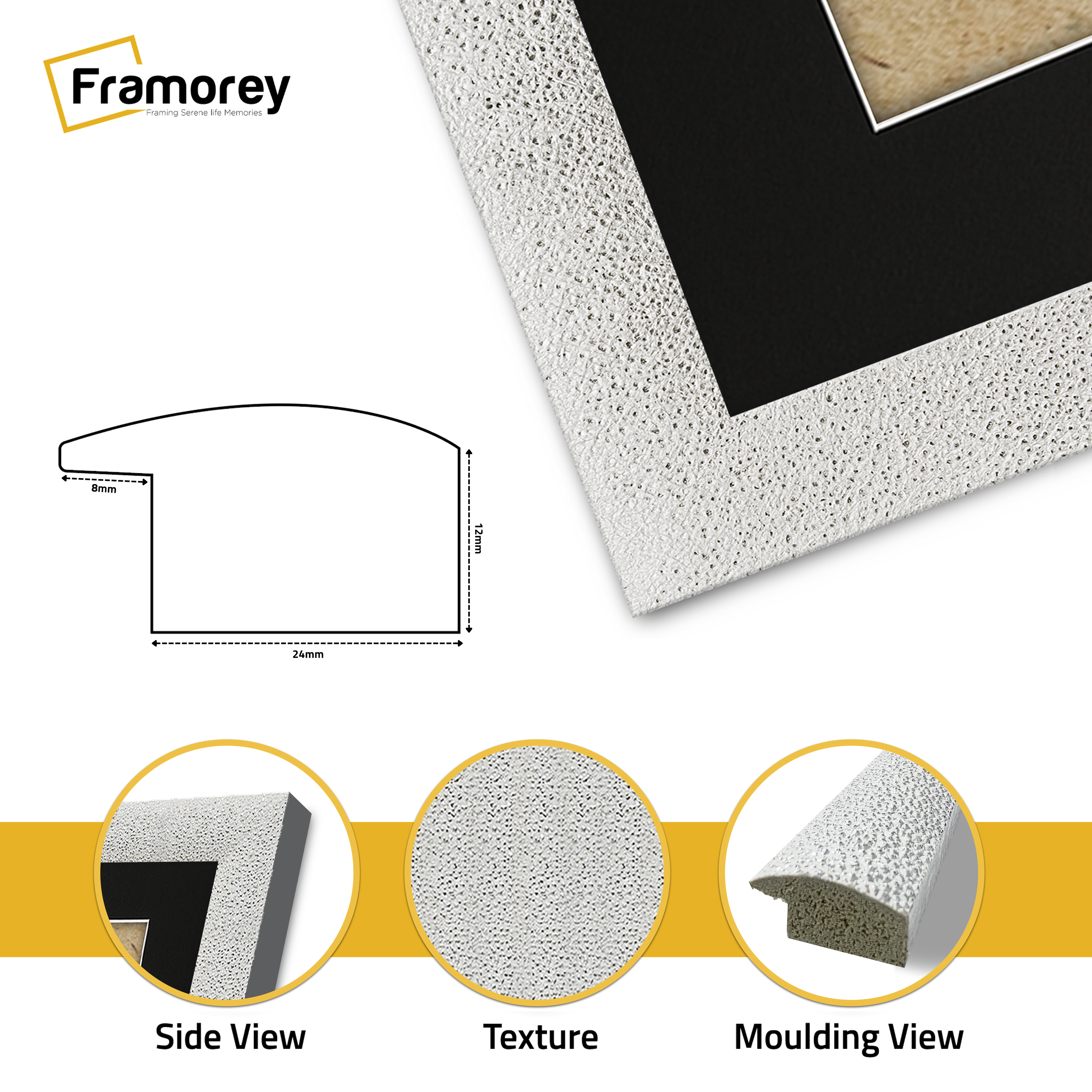 Glitter Sparkle White Picture Frame Photo Print Frame With Black Mount