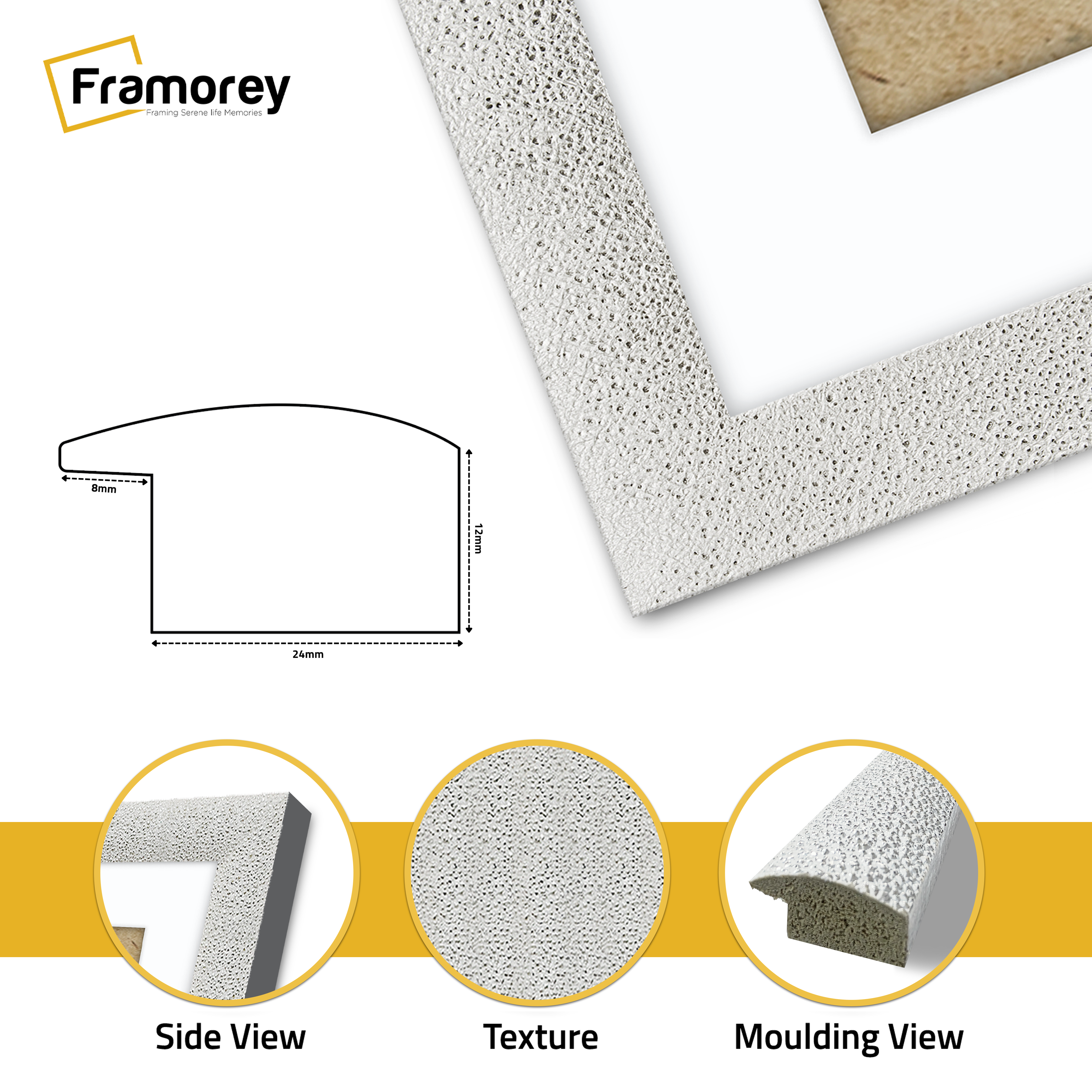 Glitter Sparkle White Picture Frame Photo Print Frame With White Mount