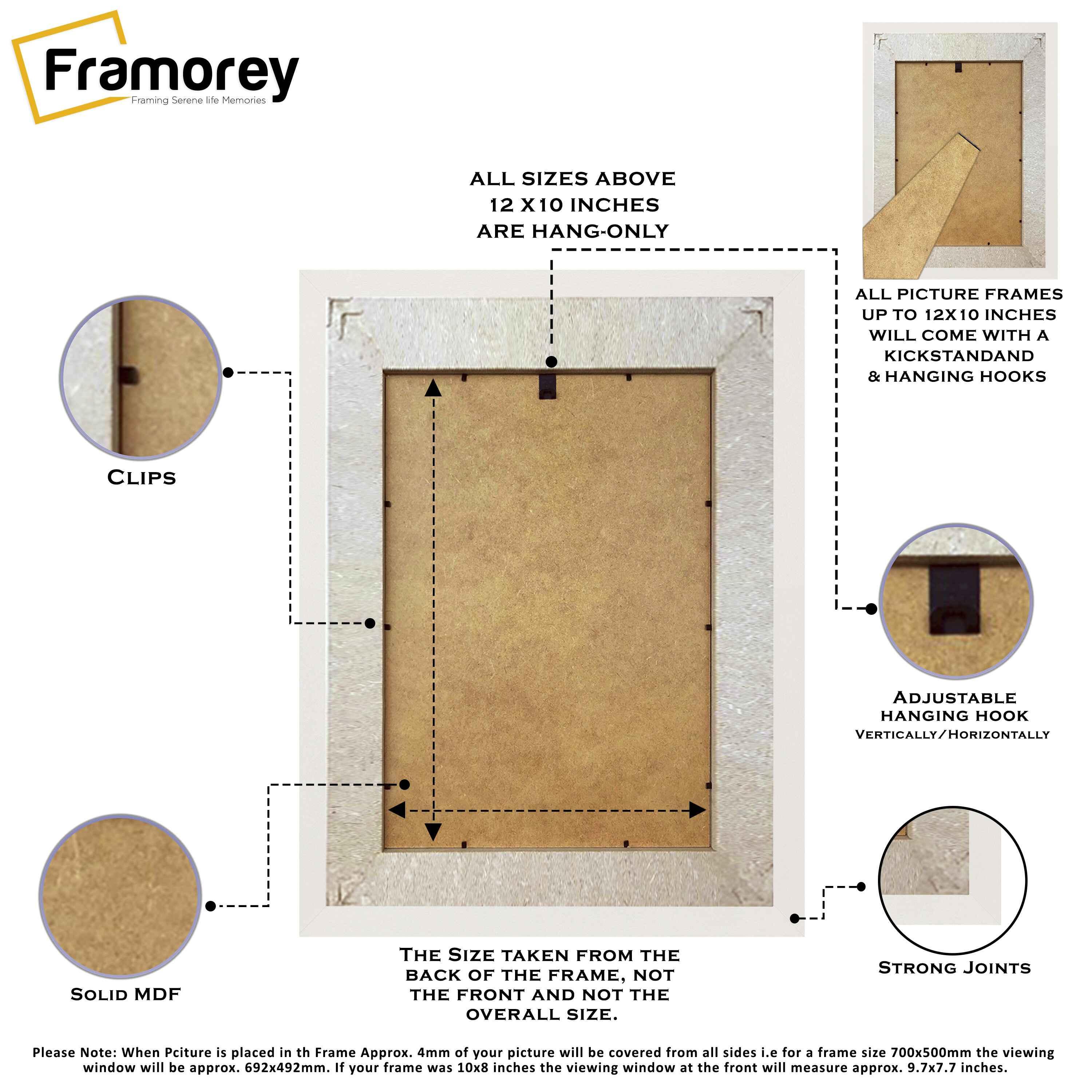 Back side view of a white Picture Frame with some focus on its features.