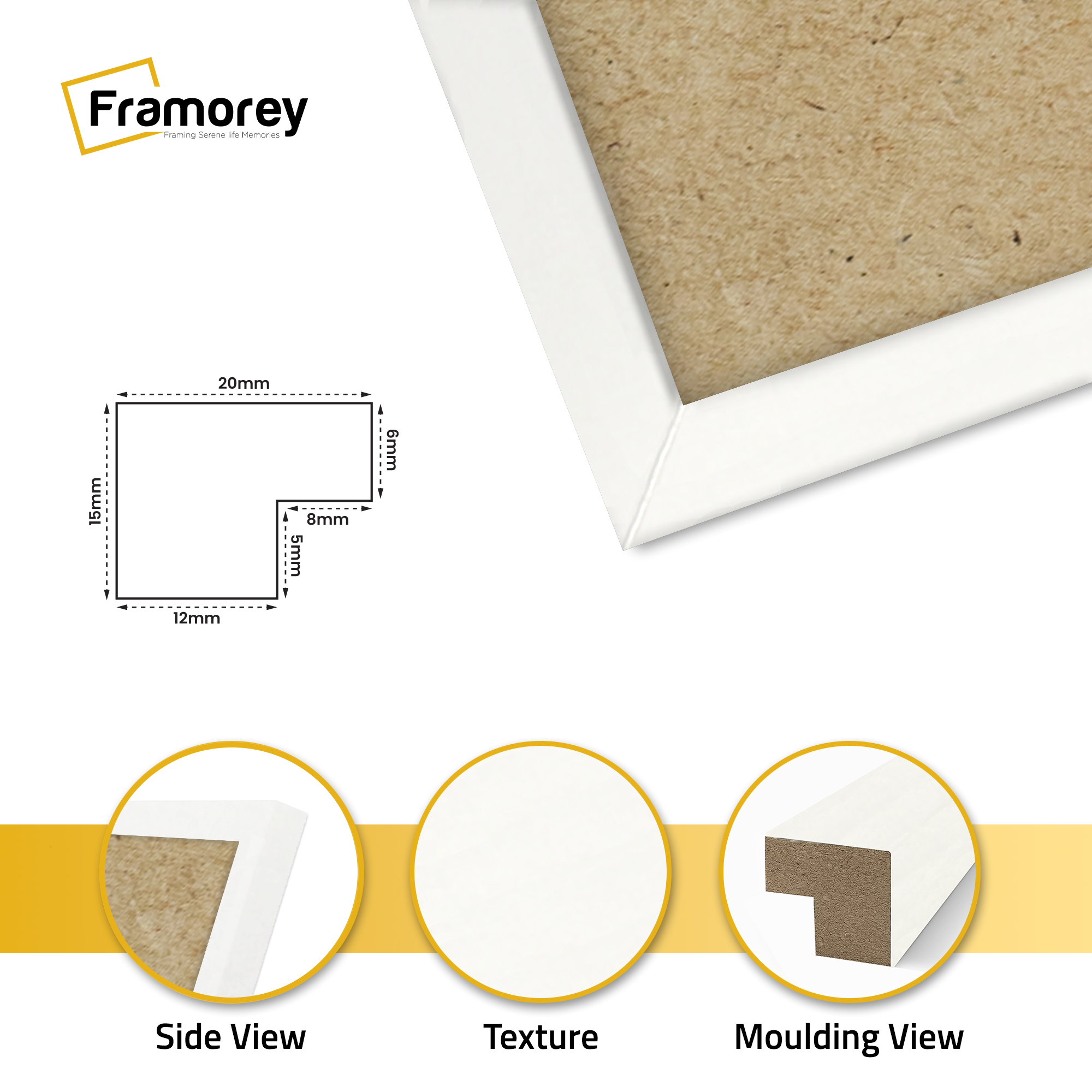 close view of white Poster frame featuring side view, texture and molding view