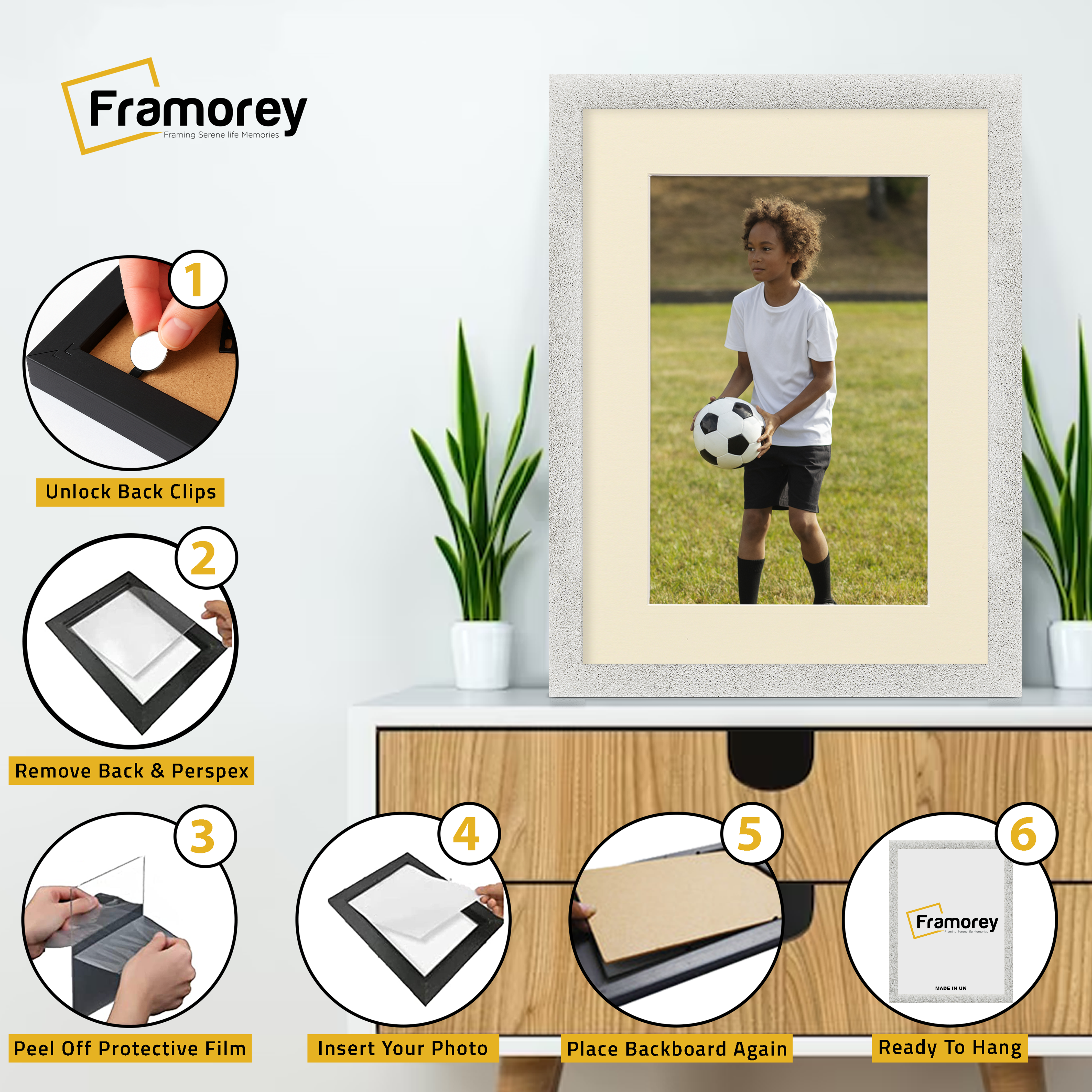 Glitter Sparkle White Picture Frame Photo Print Frame With Ivory Mount