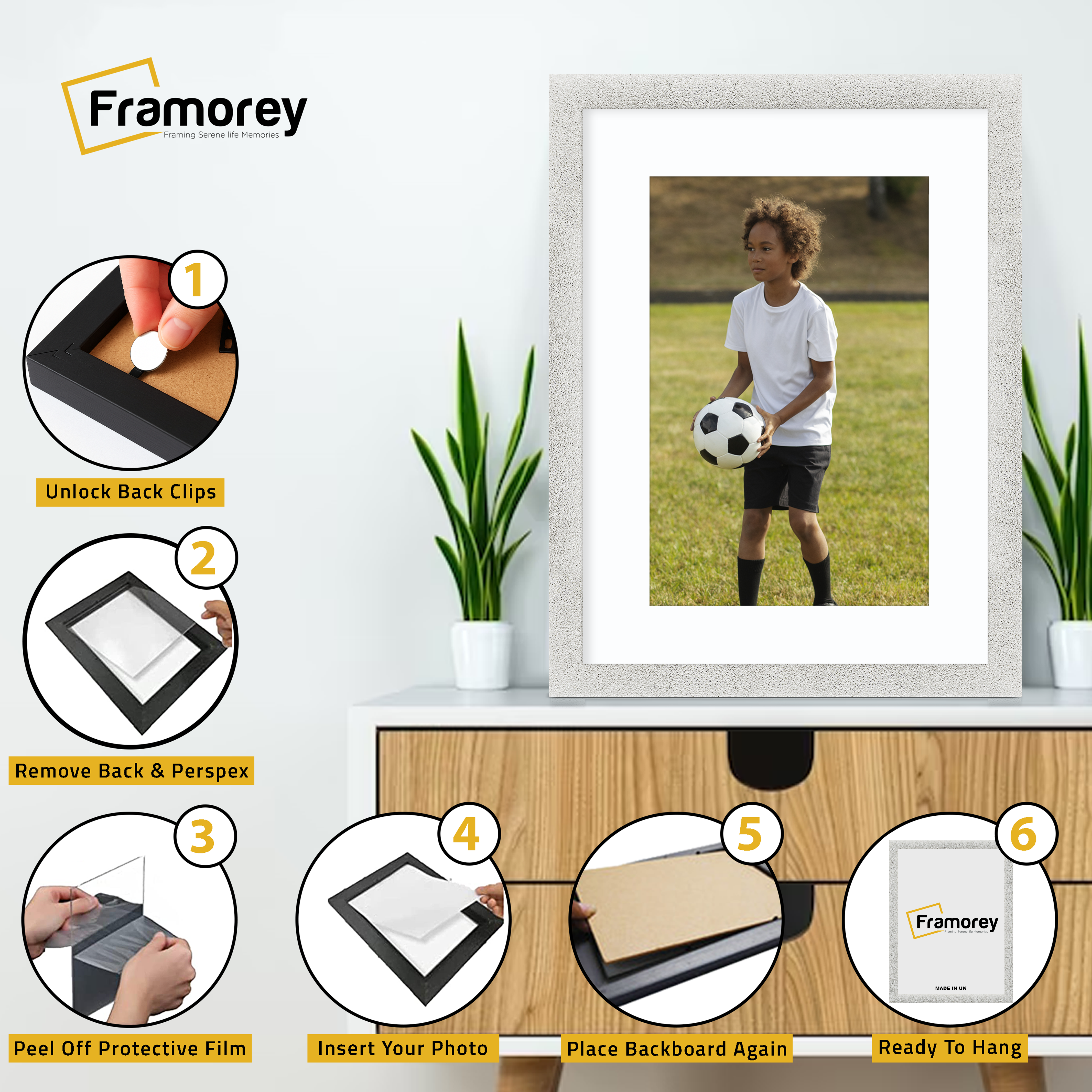 Glitter Sparkle White Picture Frame Photo Print Frame With White Mount