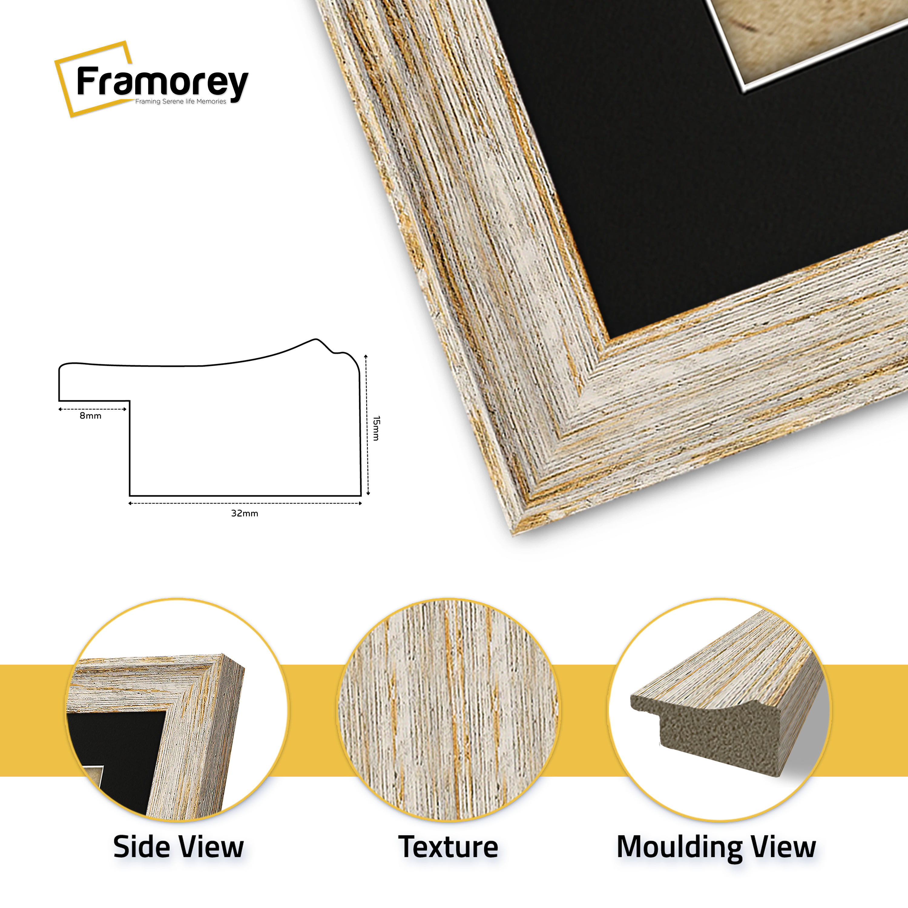 Vintage Distressed White Photo Frames Wall Art Frame With Black Mount