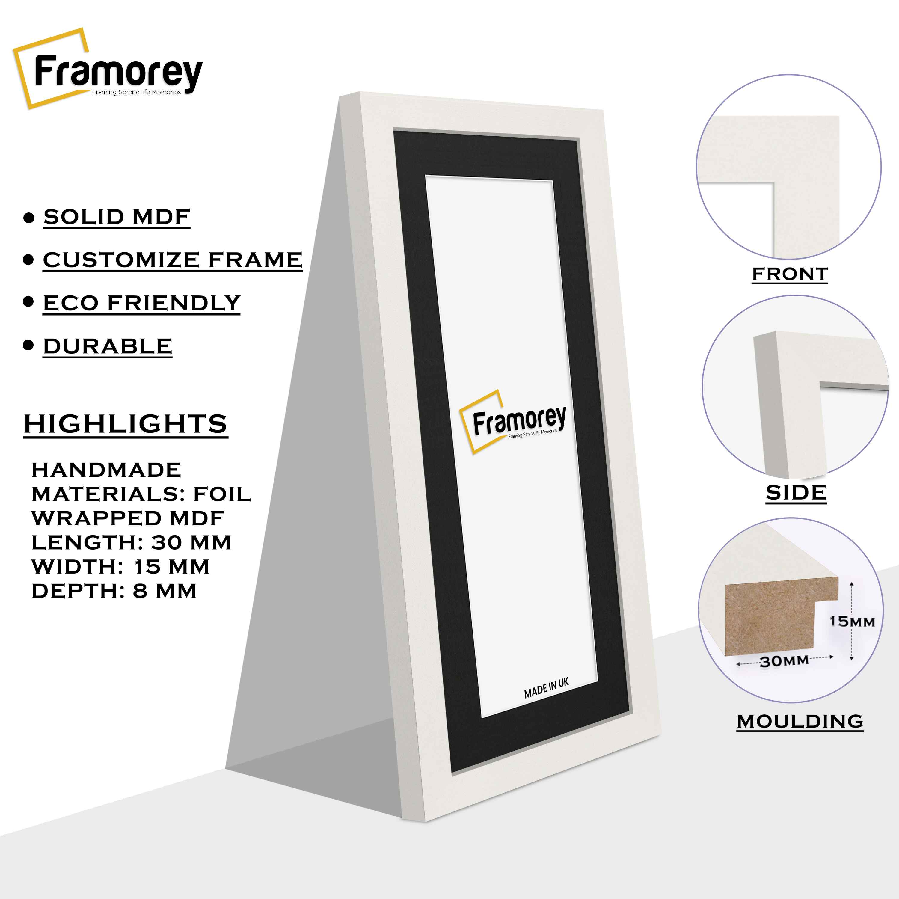Panoramic White Picture Frame With Black Mount Wall Décor Frame