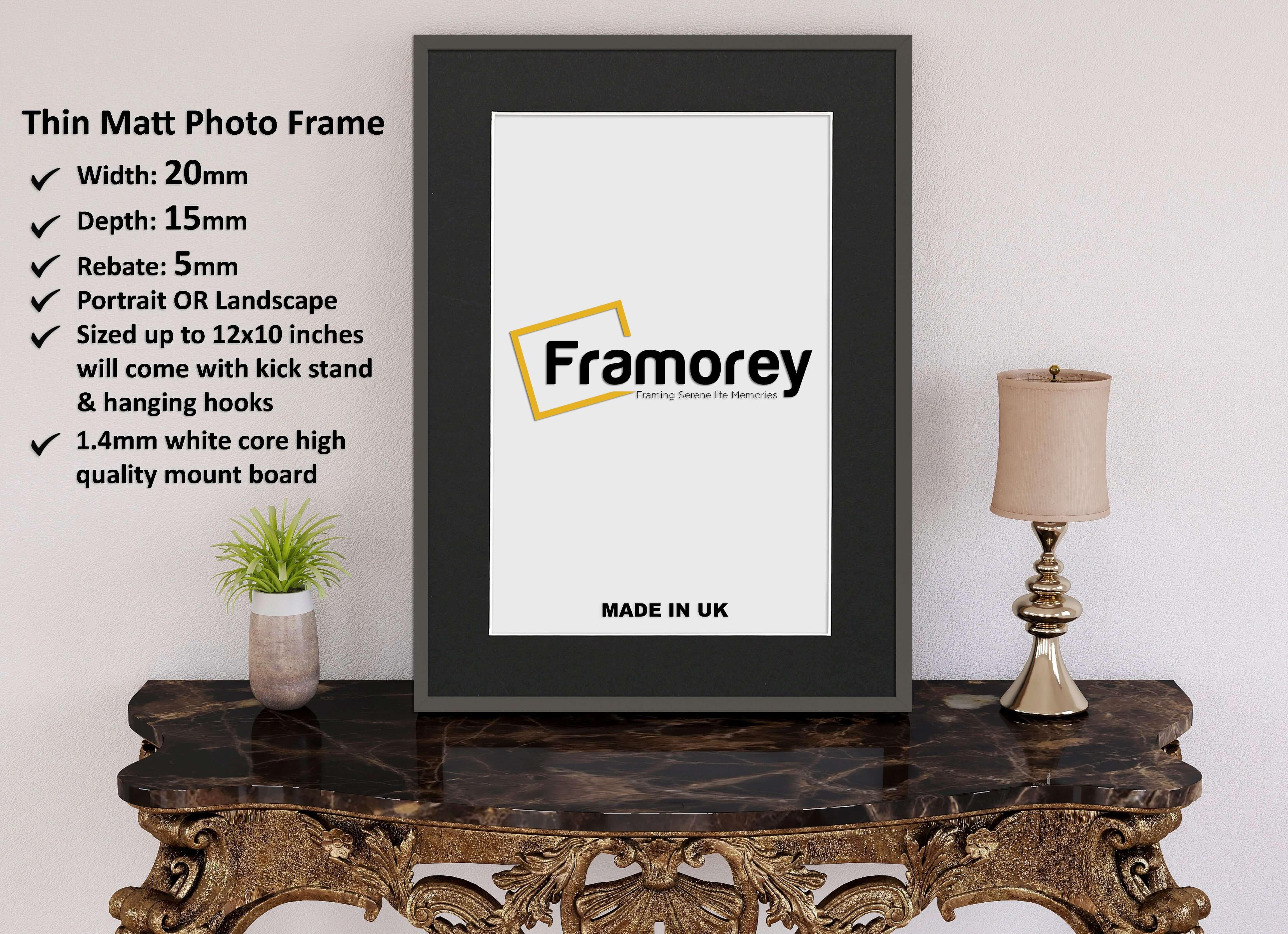 Thin Dark Grey Photo Frame With Black Mount Flat Wooden Effect Picture Frame Maxi Art Poster Frames - FRAMOREY