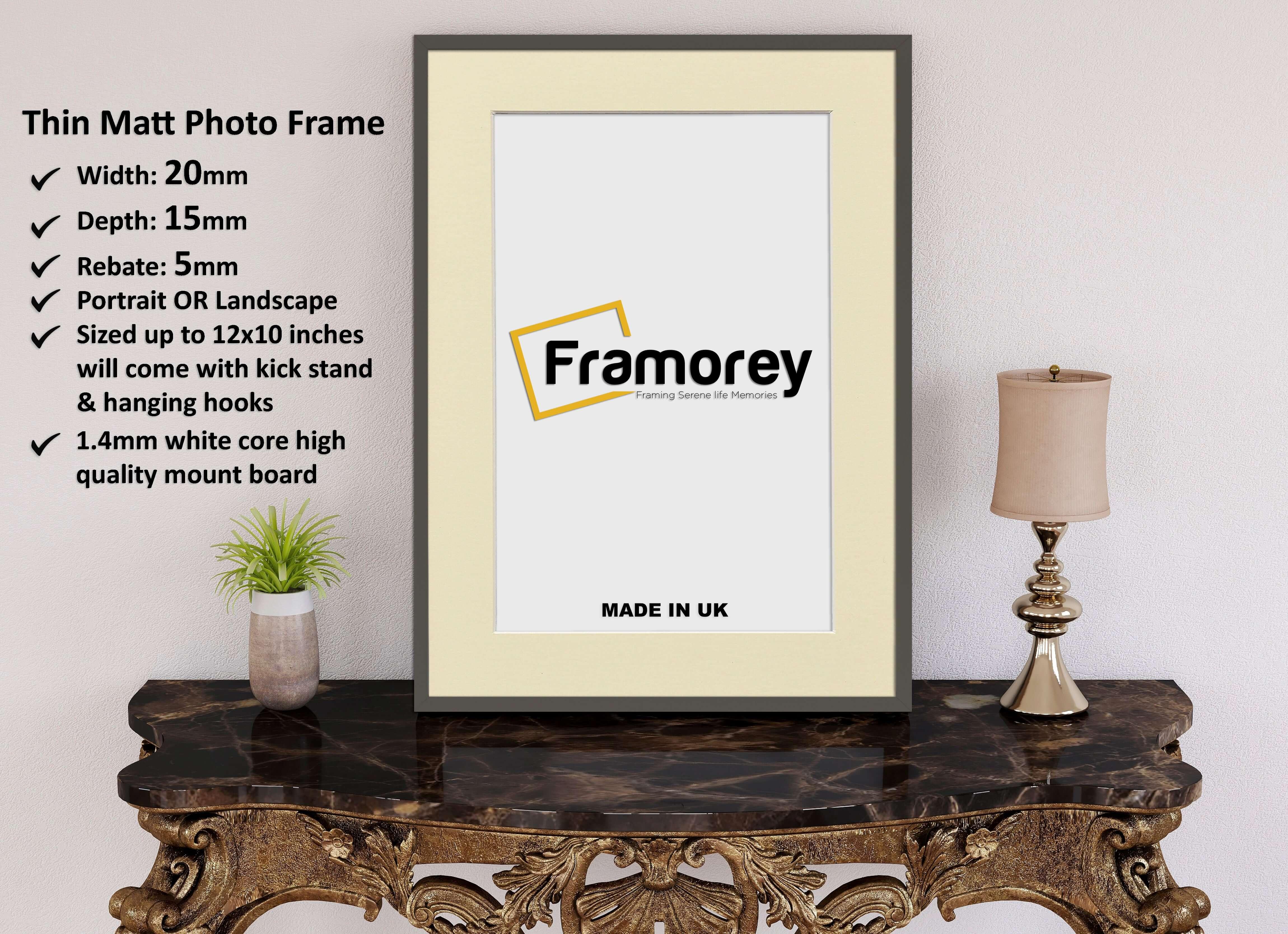 Thin Dark Grey Photo Frame With Ivory Mount Flat Wooden Effect Picture Frame Maxi Art Poster Frames - FRAMOREY