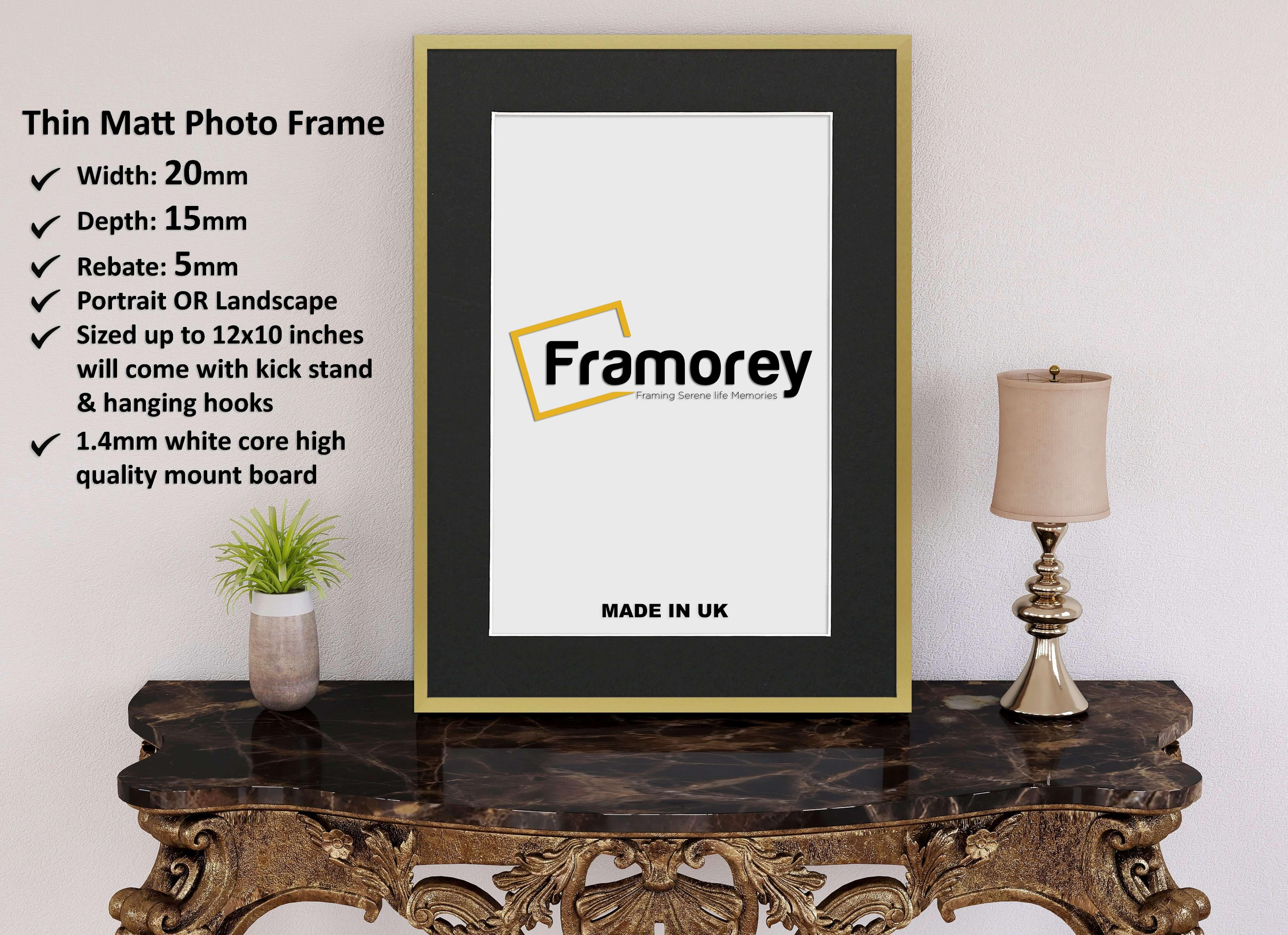 Thin Gold Photo Frame With Black Mount Flat Wooden Effect Picture Frame Maxi Art Poster Frames - FRAMOREY