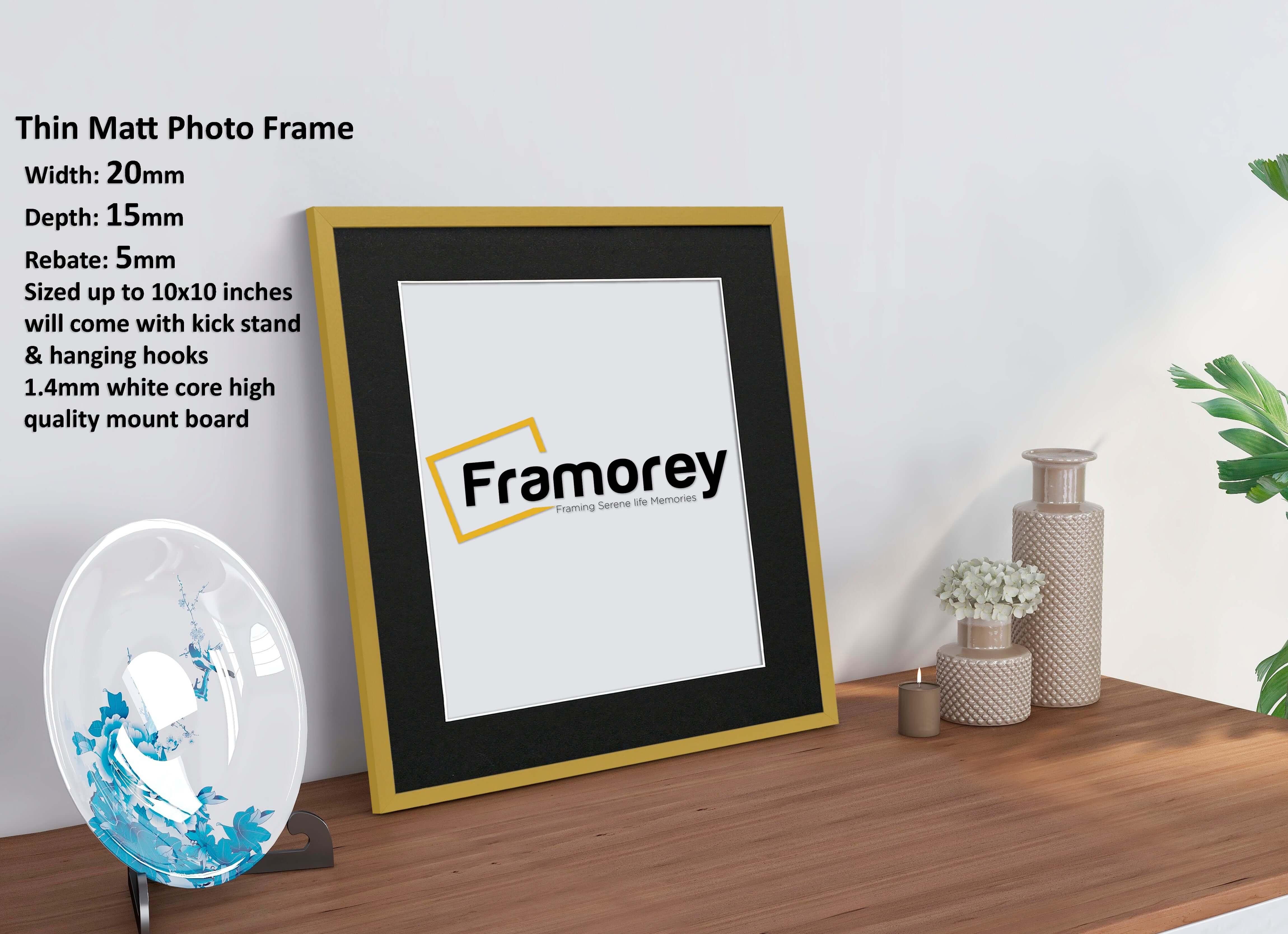 Thin Gold Photo Frame With Black Mount Flat Wooden Effect Picture Frame Maxi Art Poster Frames - FRAMOREY
