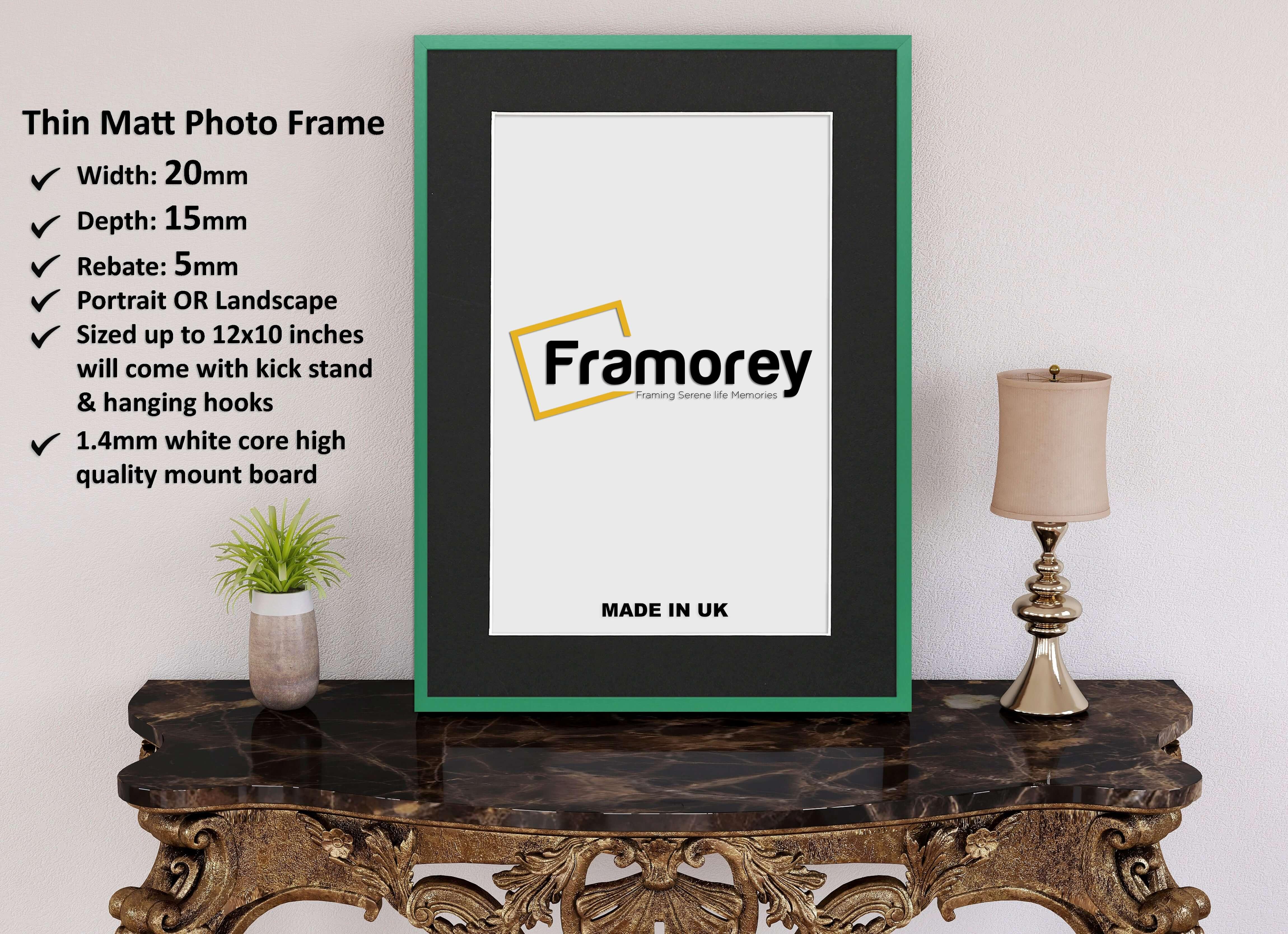 Thin Green Photo Frame With Black Mount Flat Wooden Effect Picture Frame Maxi Art Poster Frames - FRAMOREY