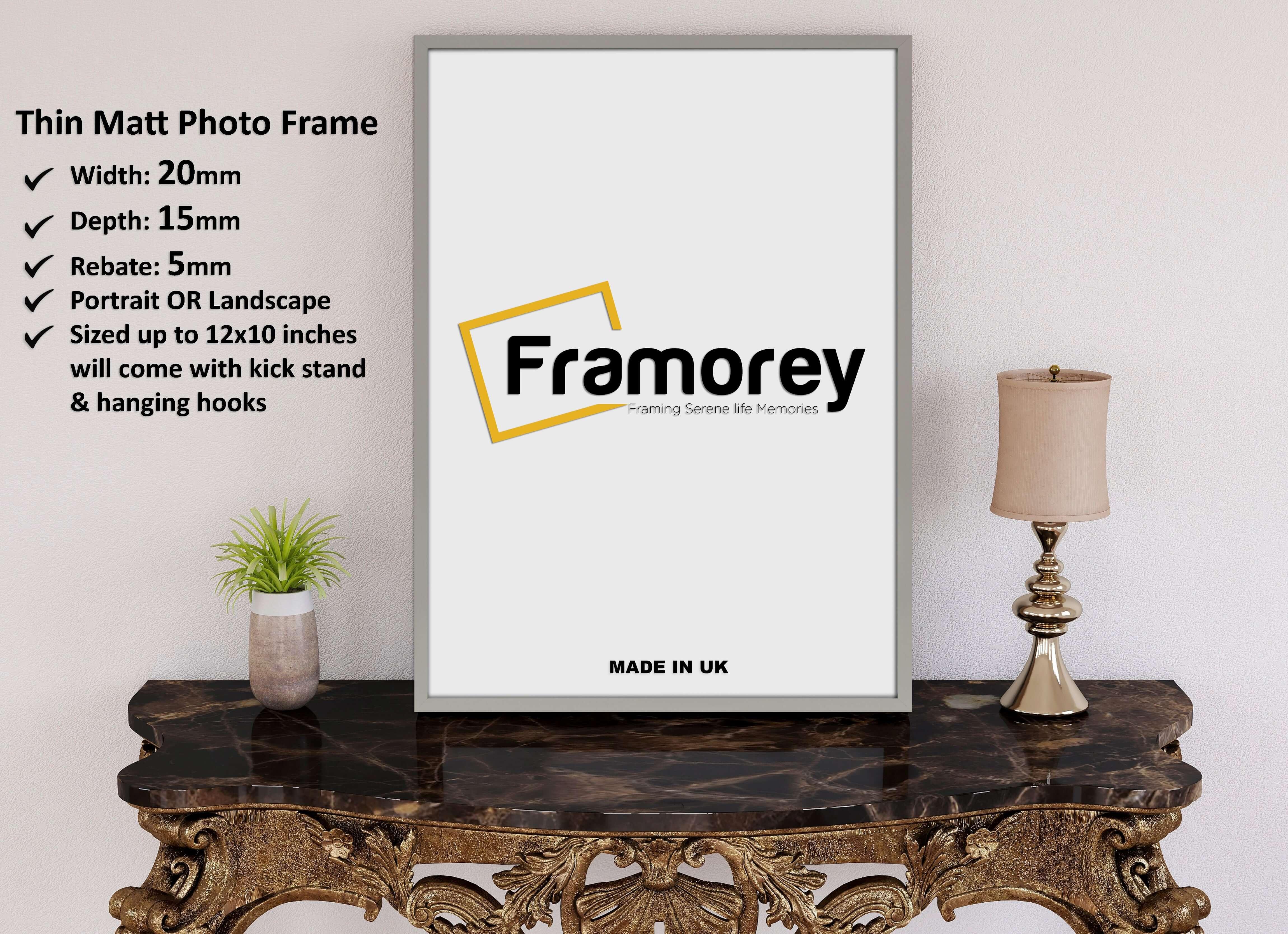 Thin Light Grey Photo Frame Flat Wooden Effect Picture Frame Maxi Art Poster Frames - FRAMOREY