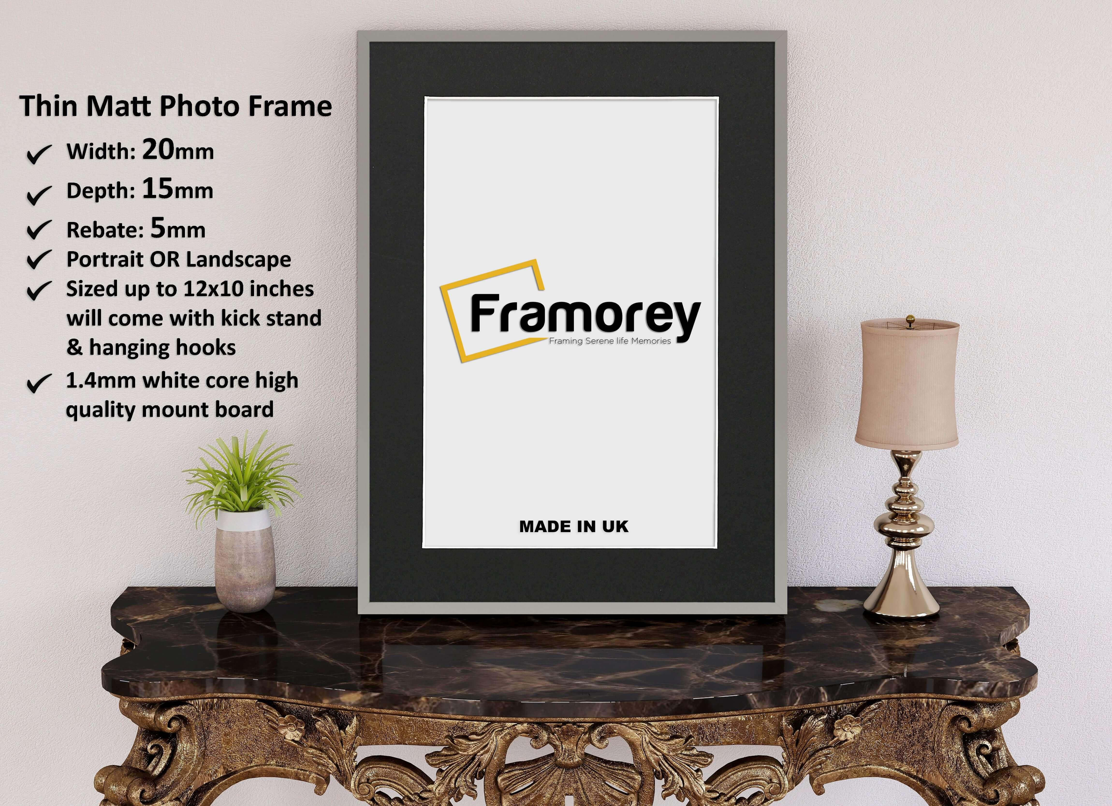 Thin Light Grey Photo Frame With Black Mount Flat Wooden Effect Picture Frame Maxi Art Poster Frames - FRAMOREY