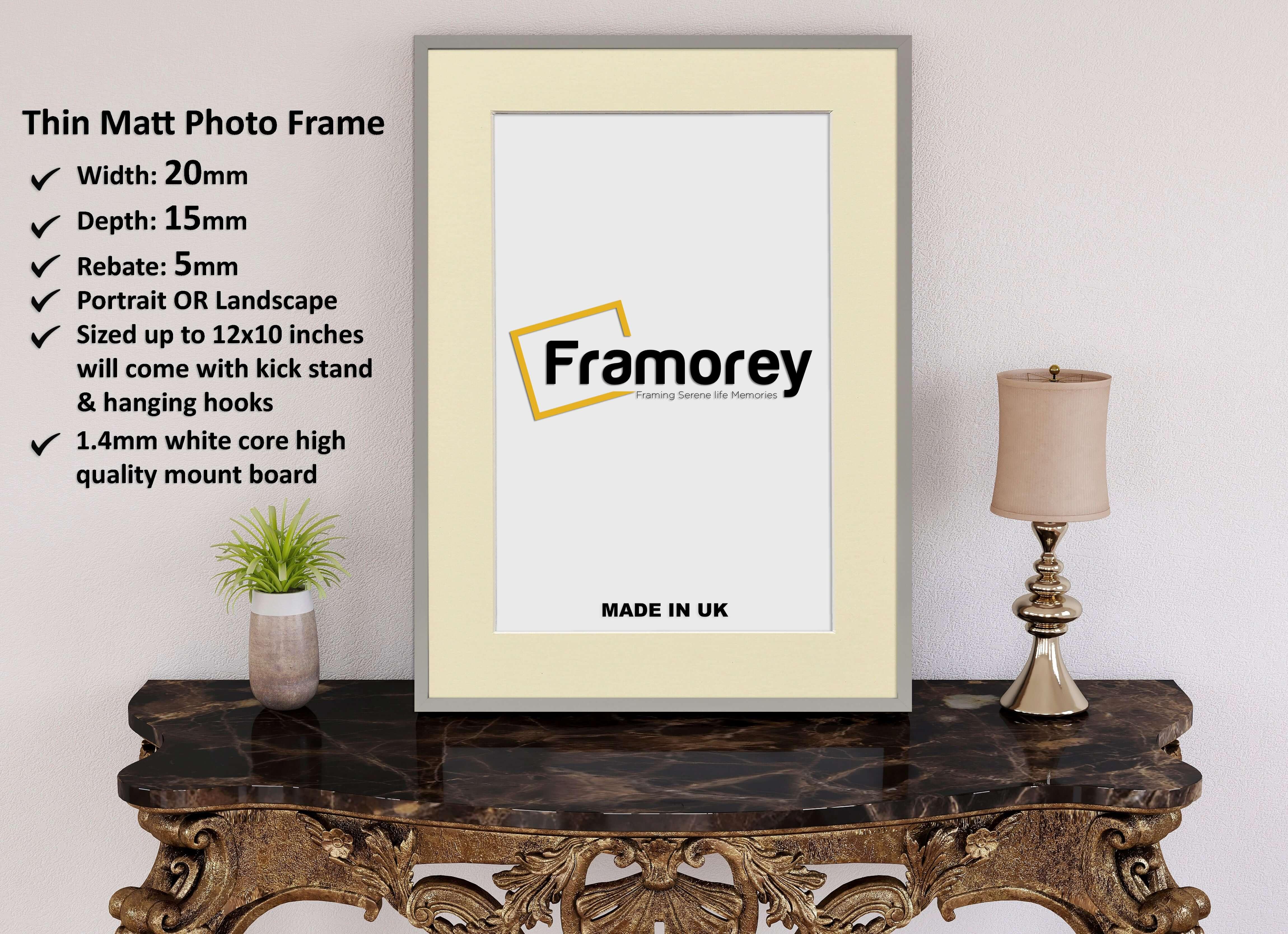 Thin Light Grey Photo Frame With Ivory Mount Flat Wooden Effect Picture Frame Maxi Art Poster Frames - FRAMOREY