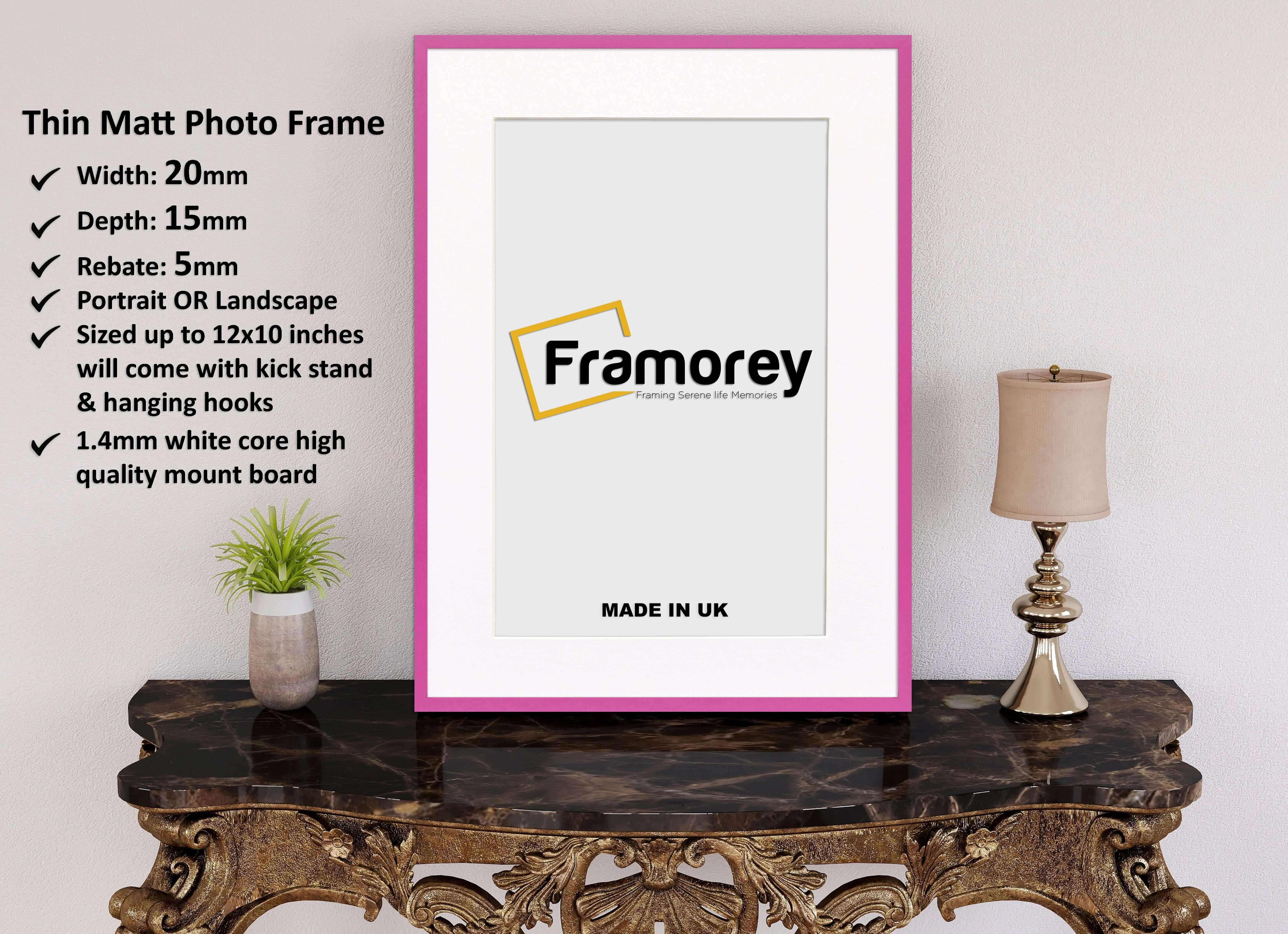 Thin Pink Photo Frame With White Mount Flat Wooden Effect Picture Frame Maxi Art Poster Frames - FRAMOREY