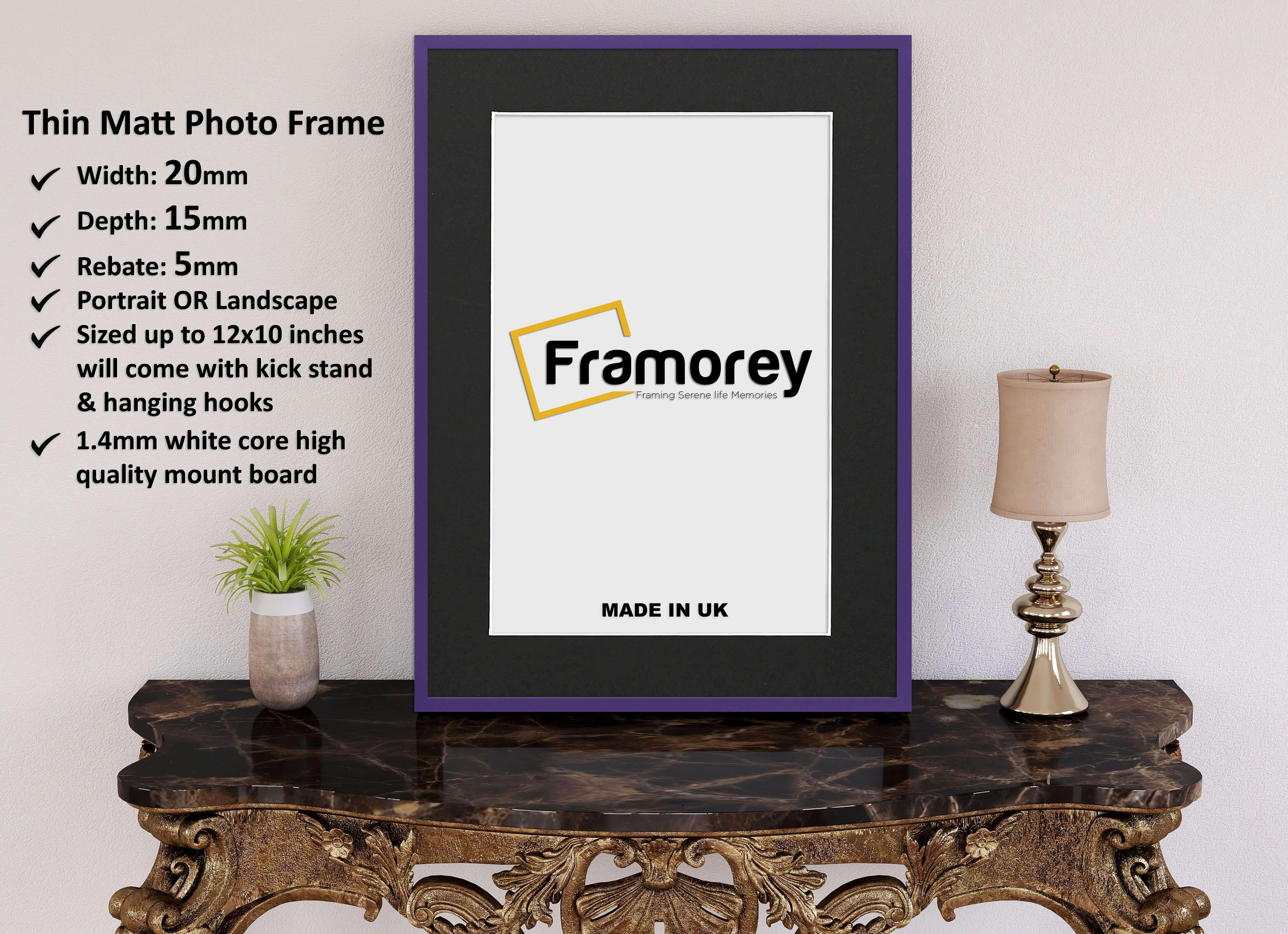Thin Purple Photo Frame With Black Mount Flat Wooden Effect Picture Frame Maxi Art Poster Frames - FRAMOREY
