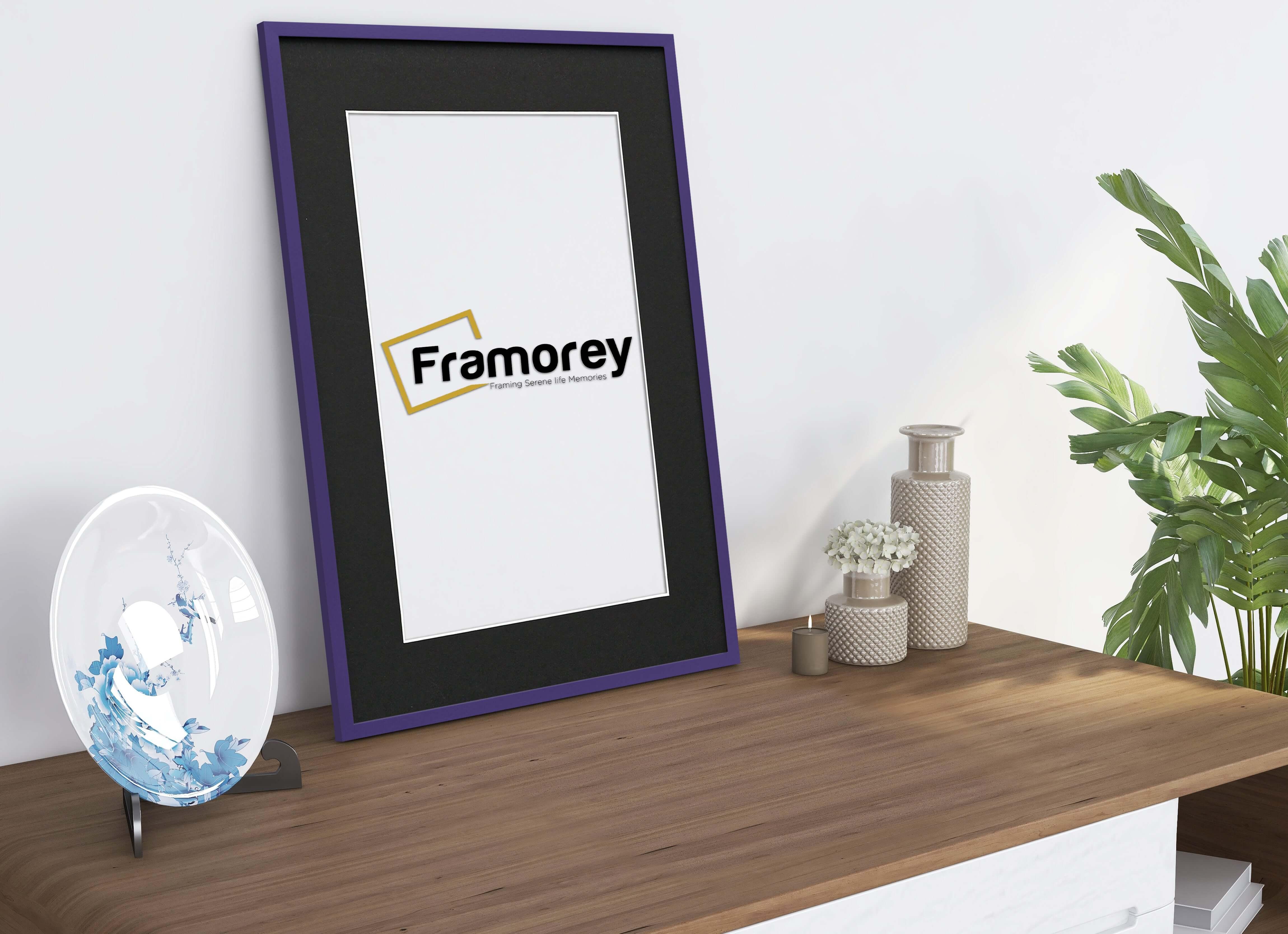Thin Purple Photo Frame With Black Mount Flat Wooden Effect Picture Frame Maxi Art Poster Frames - FRAMOREY