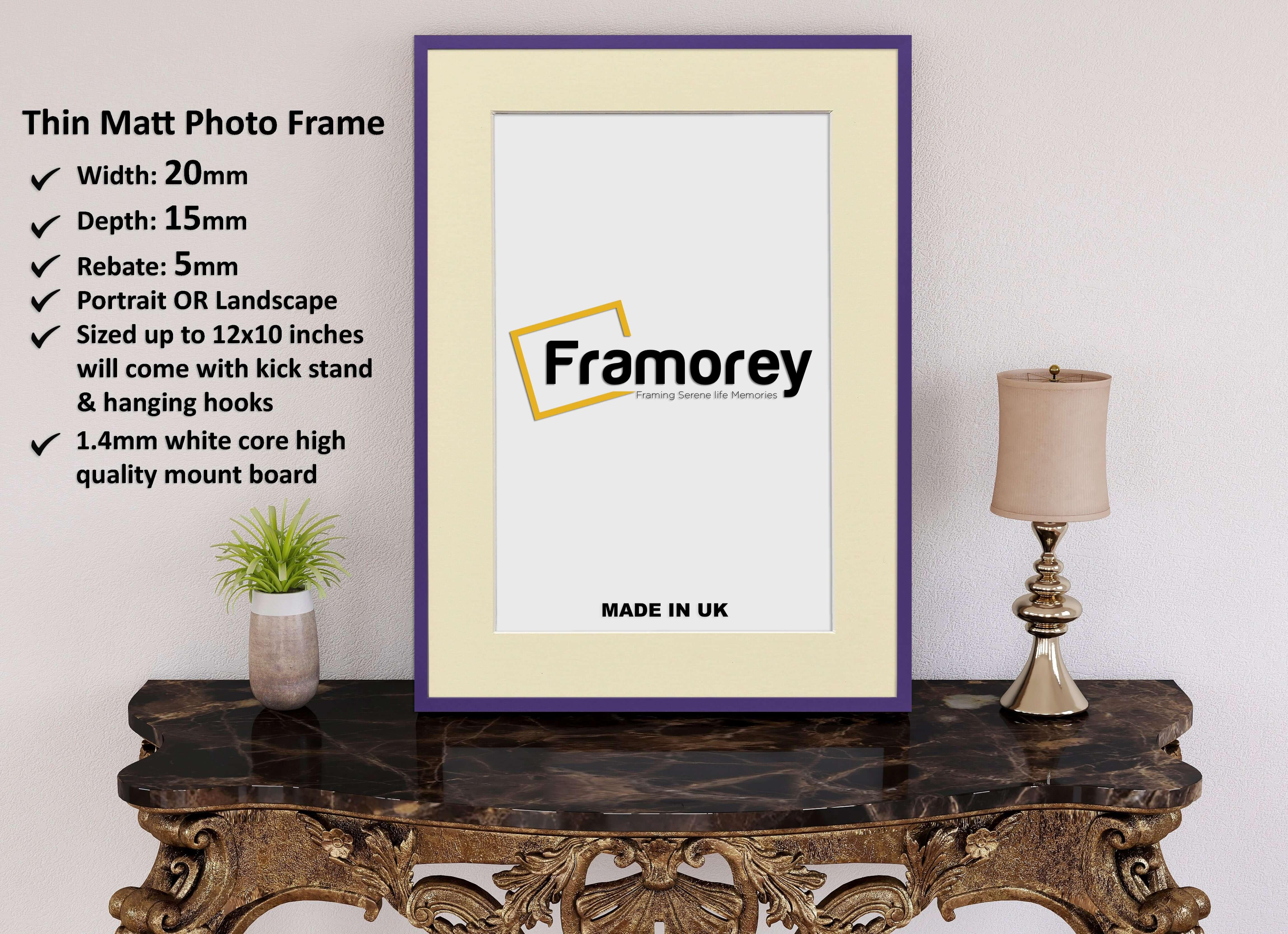 Thin Purple Photo Frame With Ivory Mount Flat Wooden Effect Picture Frame Maxi Art Poster Frames - FRAMOREY