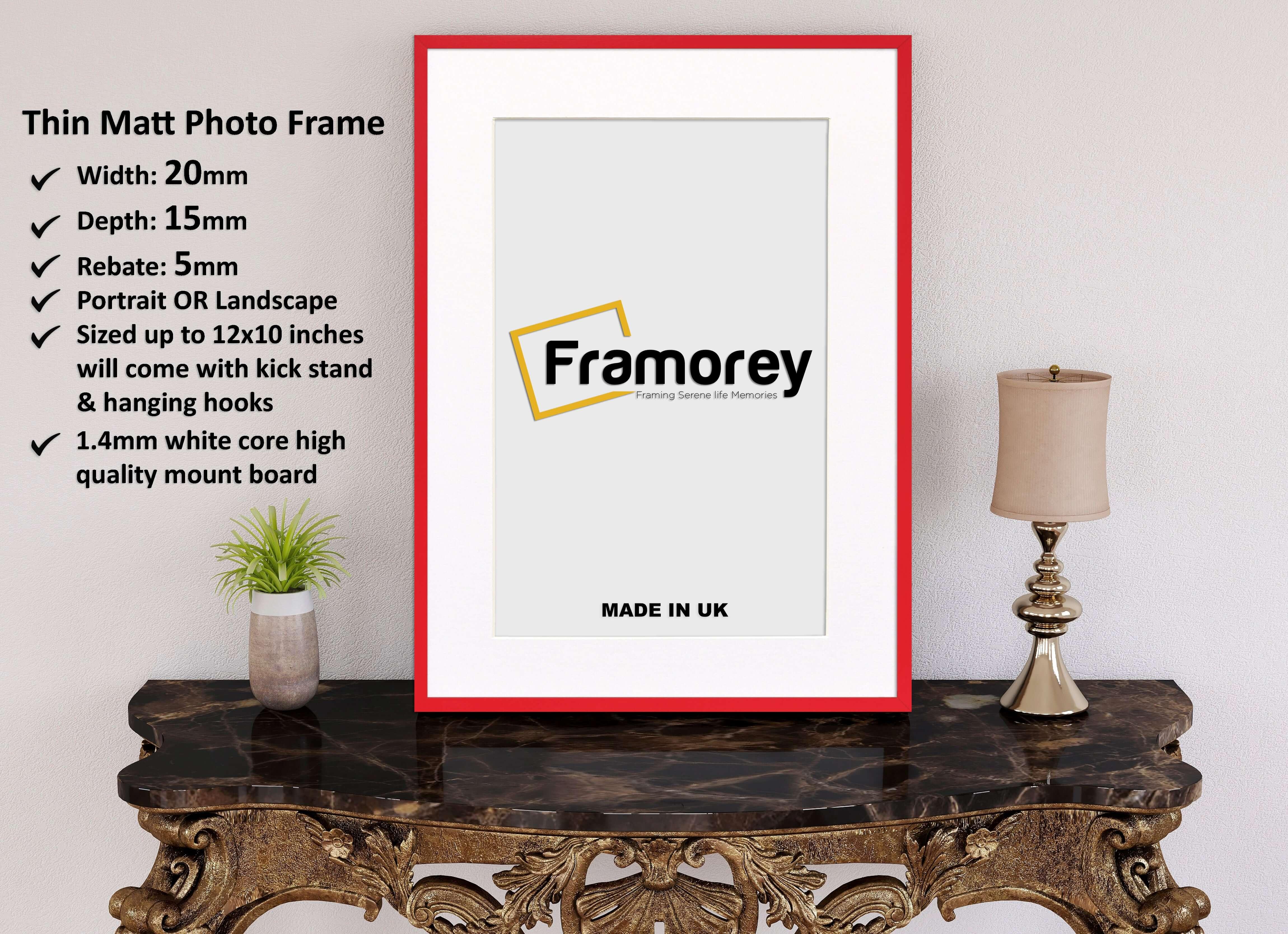Thin Red Photo Frame With White Mount Flat Wooden Effect Picture Frame Maxi Art Poster Frames - FRAMOREY